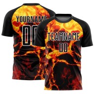 Black Jersey Uniform Custom Sublimation Gold-White Soccer Flame