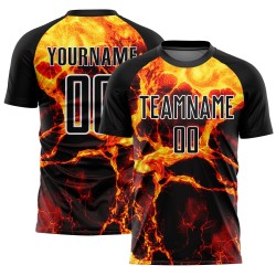 Black Jersey Uniform Custom Sublimation Gold-White Soccer Flame