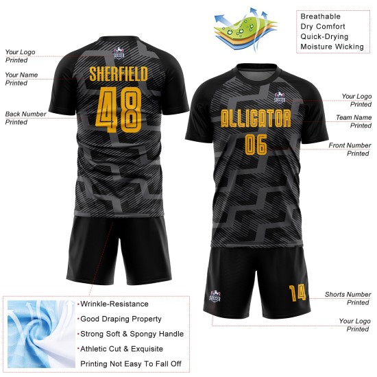 Gold-Steel Soccer Line Jersey Black Gray Custom Uniform Sublimation