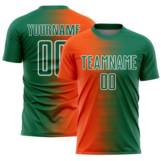 Gradient Kelly Jersey Soccer Green Line Uniform Sublimation Custom Orange-White