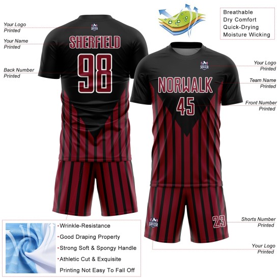 Uniform Jersey Soccer Sublimation Black Crimson-White Lines Custom