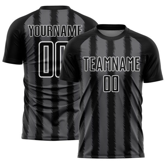 Black Jersey Uniform Line Sublimation Steel Custom Gray-White Soccer