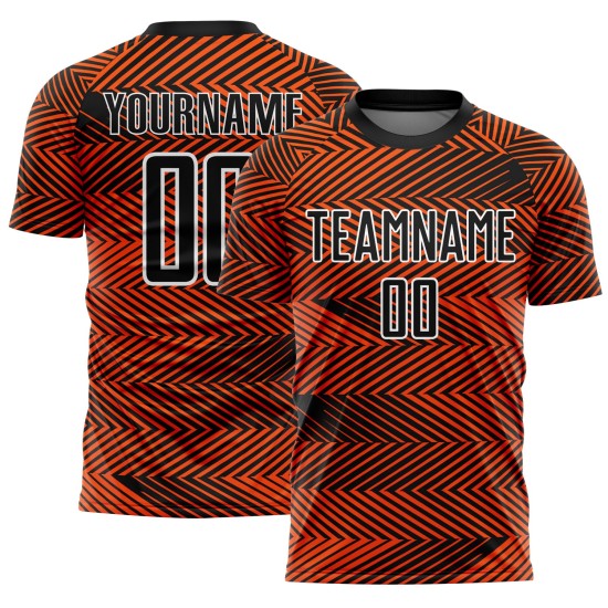 Line Black-White Orange Uniform Soccer Jersey Sublimation Custom