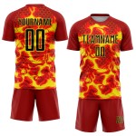 Jersey Yellow Black-Light Custom Soccer Sublimation Red Flame Uniform