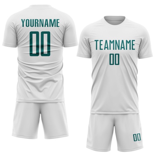 Teal Jersey Soccer White Custom Uniform Sublimation Teal Jersey Soccer White Custom Uniform Sublimation