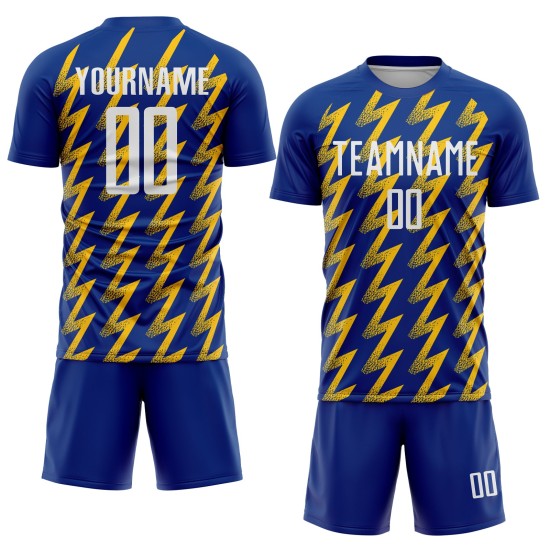 White-Yellow Royal Zigzag Soccer Jersey Custom Uniform Shape Sublimation White-Yellow Royal Zigzag Soccer Jersey Custom Uniform Shape Sublimation