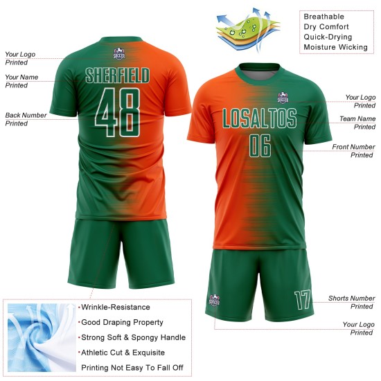 Gradient Kelly Jersey Soccer Green Line Uniform Sublimation Custom Orange-White