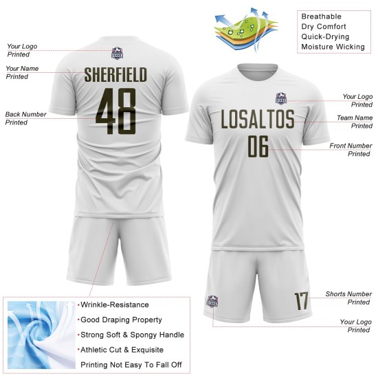 Soccer Uniform Jersey Olive Custom Sublimation White