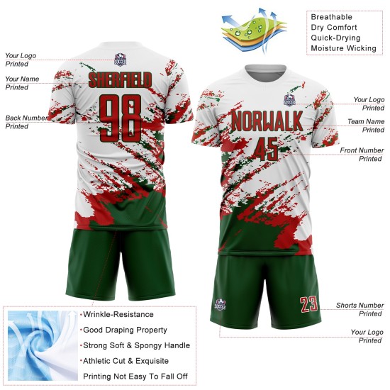 White Art Red-Green Soccer Fragment Custom Sublimation Uniform Jersey Abstract Splash White Art Red-Green Soccer Fragment Custom Sublimation Uniform Jersey Abstract Splash
