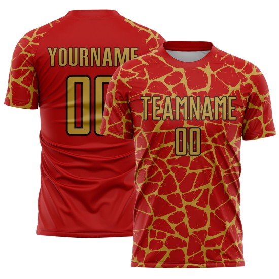 Sublimation Abstract Old Jersey Uniform Gold-Black Custom Splash Soccer Red Network