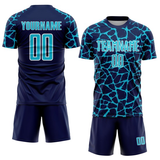 Custom Jersey Splash Lakes Sublimation Navy Abstract Uniform Soccer Blue-White Network