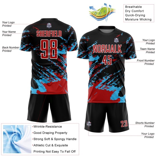 Art Jersey Soccer Sublimation Uniform Fragment Blue Splash Red-Sky Abstract Custom Black