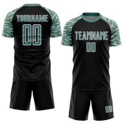 Lines Soccer Green-White Sublimation Jersey Custom Curved Wavy And Midnight Black Uniform Lines Soccer Green-White Sublimation Jersey Custom Curved Wavy And Midnight Black Uniform