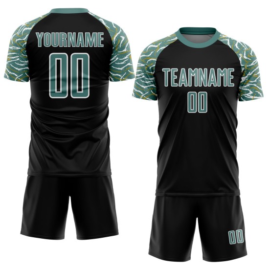 Lines Soccer Green-White Sublimation Jersey Custom Curved Wavy And Midnight Black Uniform