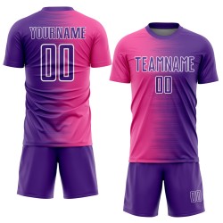 Sublimation Jersey Custom Uniform Purple Line Soccer Pink-White Gradient
