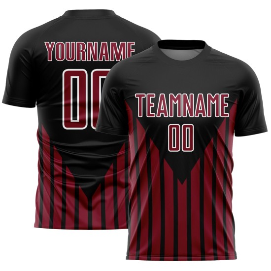 Uniform Jersey Soccer Sublimation Black Crimson-White Lines Custom