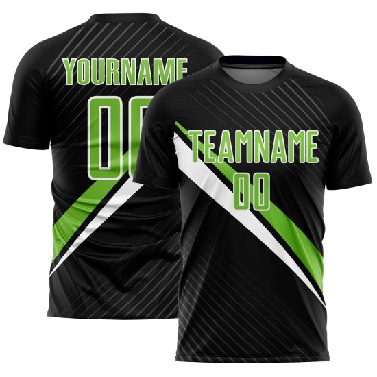 Jersey Uniform Black Green-White Neon Custom Sublimation Lines Soccer Diagonal