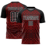 Black Sublimation Jersey Geometric Uniform Shapes Soccer Abstract Custom Red-White