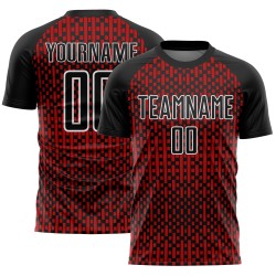Black Sublimation Jersey Geometric Uniform Shapes Soccer Abstract Custom Red-White