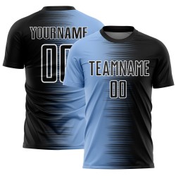 Sublimation Jersey Line Black Blue-White Light Gradient Custom Soccer Uniform