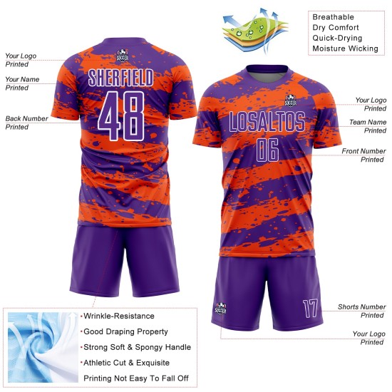 Splash Custom Sublimation Soccer Orange-White Jersey Uniform Purple