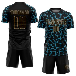Sublimation Jersey Uniform Soccer Panther Custom Splash Black Abstract Blue-Old Gold Network