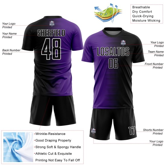Line Gradient Jersey Purple-White Soccer Black Uniform Custom Sublimation