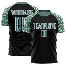 Lines Soccer Green-White Sublimation Jersey Custom Curved Wavy And Midnight Black Uniform