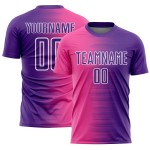 Sublimation Jersey Custom Uniform Purple Line Soccer Pink-White Gradient