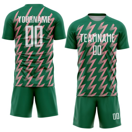 Jersey Sublimation Green Pink Shape Custom Zigzag Kelly Soccer Uniform White-Medium