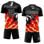 Flame Sublimation Custom Soccer Uniform Black Red-Orange Jersey