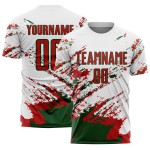 White Art Red-Green Soccer Fragment Custom Sublimation Uniform Jersey Abstract Splash White Art Red-Green Soccer Fragment Custom Sublimation Uniform Jersey Abstract Splash