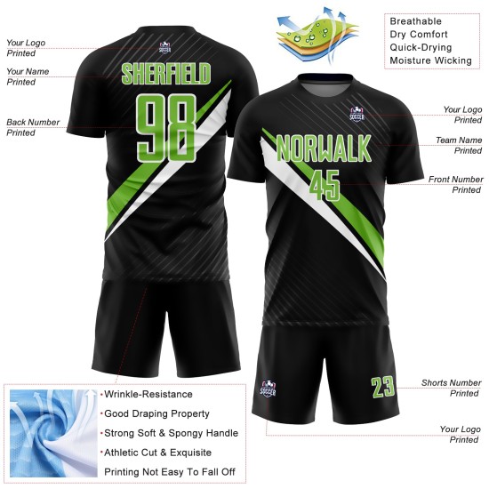 Jersey Uniform Black Green-White Neon Custom Sublimation Lines Soccer Diagonal