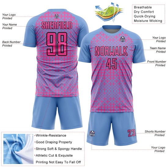 Soccer Shapes Jersey Light Pink-Black Sublimation Geometric Abstract Blue Custom Uniform