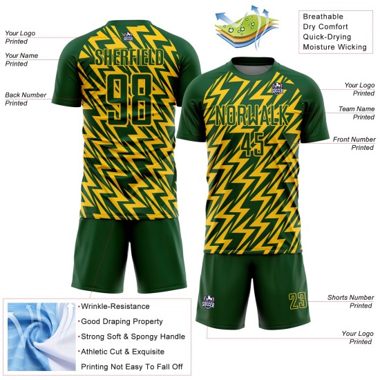 Sublimation Green Lightning Jersey Custom Soccer Uniform Yellow