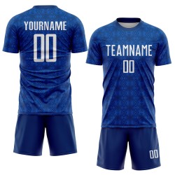 Uniform Sublimation Black Custom Soccer Geometric Jersey Blue Shapes US Navy
