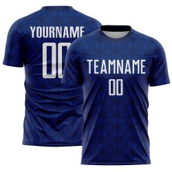 Geometric White-Royal Uniform Soccer Custom Navy Jersey Sublimation Shapes