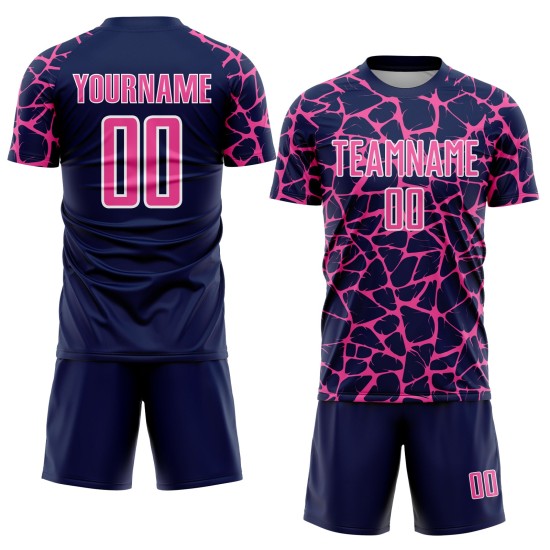 Pink-White Network Navy Custom Abstract Sublimation Soccer Jersey Splash Uniform