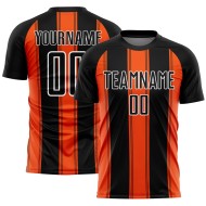 Custom Line Soccer Jersey Black Orange-White Sublimation Uniform