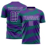 Splash Sublimation Custom Teal-White Soccer Uniform Purple Jersey