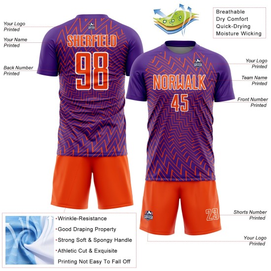 Soccer Custom Jersey Purple Lines Uniform Sublimation Orange-White