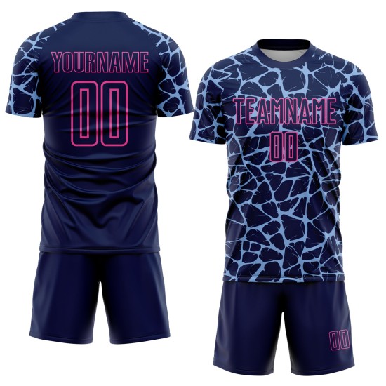 Jersey Soccer Network Uniform Custom Splash Abstract Light Blue-Pink Sublimation Navy