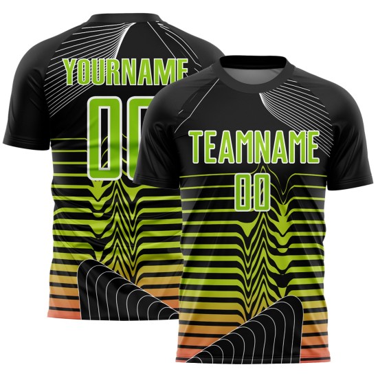 Sublimation Green-White Custom Lines Black Soccer Uniform Jersey Neon