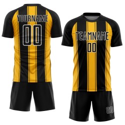 Black Soccer Gold-White Jersey Line Custom Uniform Sublimation Black Soccer Gold-White Jersey Line Custom Uniform Sublimation