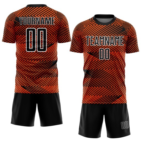 Line Black-White Orange Uniform Soccer Jersey Sublimation Custom