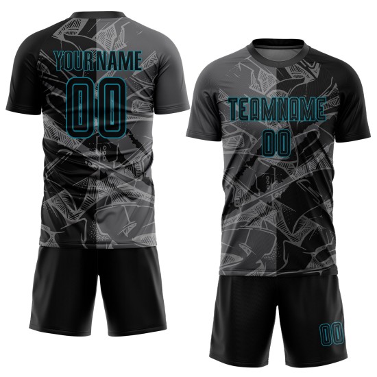 Graffiti Scratch Soccer Sublimation Black Uniform Gray-Teal Pattern Jersey Custom Steel