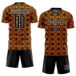 Shapes Orange Sublimation Soccer Custom Geometric Uniform Jersey Black-White