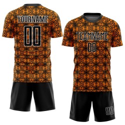 Shapes Orange Sublimation Soccer Custom Geometric Uniform Jersey Black-White