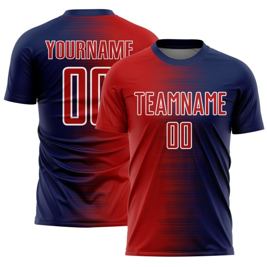 Sublimation Navy Soccer Line Custom Jersey Gradient Uniform Red-White