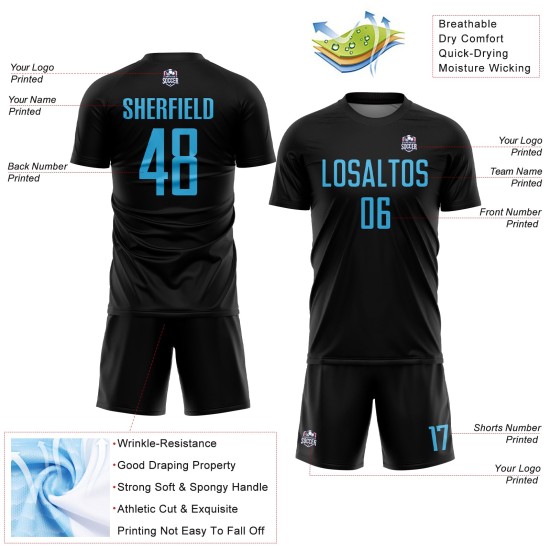 Soccer Sky Jersey Blue Black Sublimation Uniform Custom Soccer Sky Jersey Blue Black Sublimation Uniform Custom